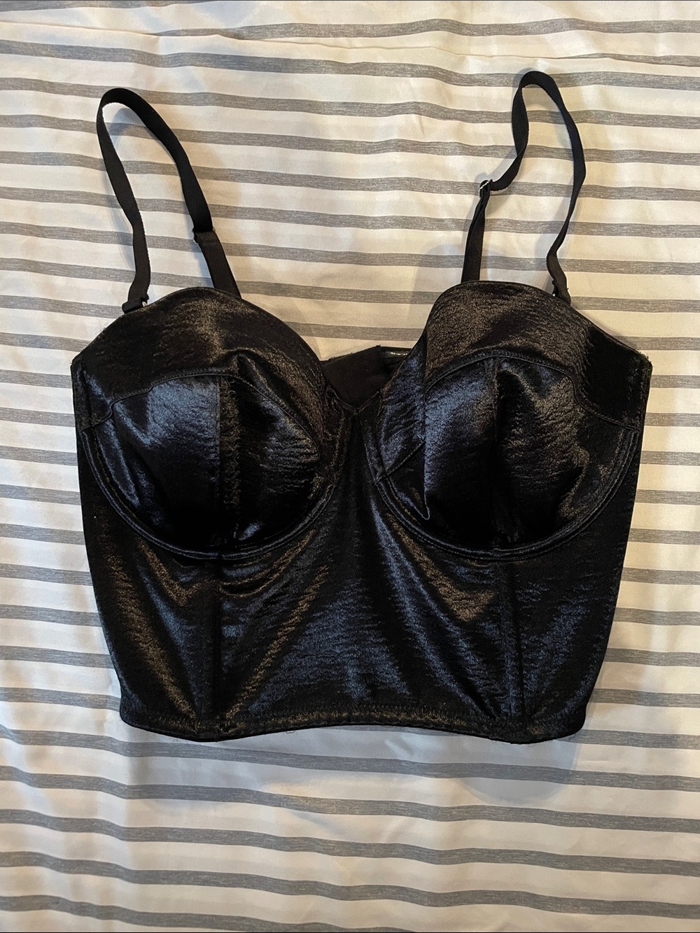 Victoria's Secret Black Satin Longline Bustier Bra
